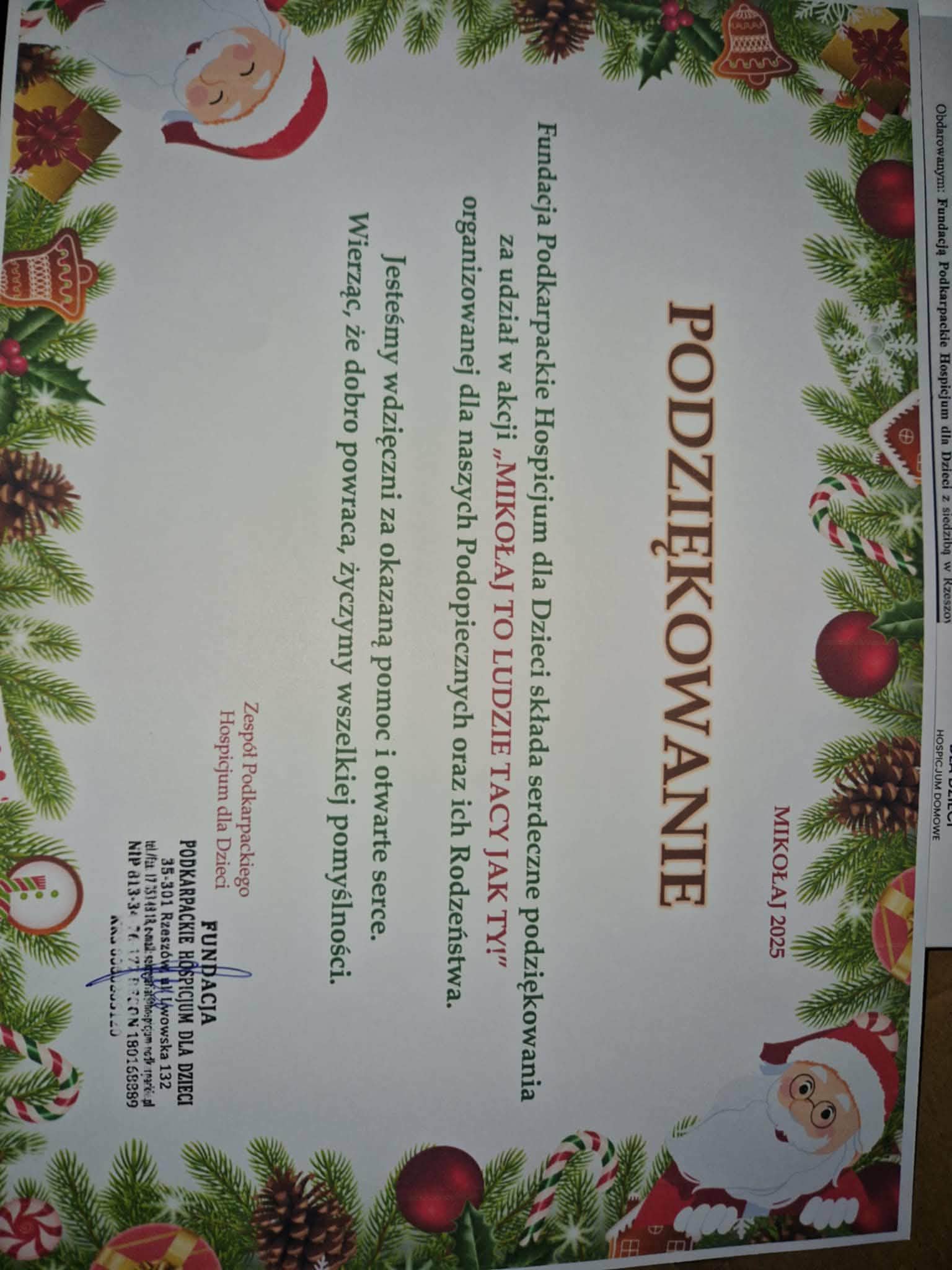 Podsumowanie szkolnej zbiórki na rzecz Fundacji Podkarpackiej Hospicjum dla Dzieci