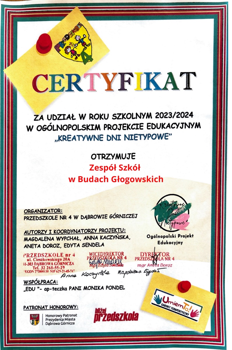 Podsumowanie Ogólnopolskiego Projektu Edukacyjnego pt. „Kreatywne Dni Nietypowe”